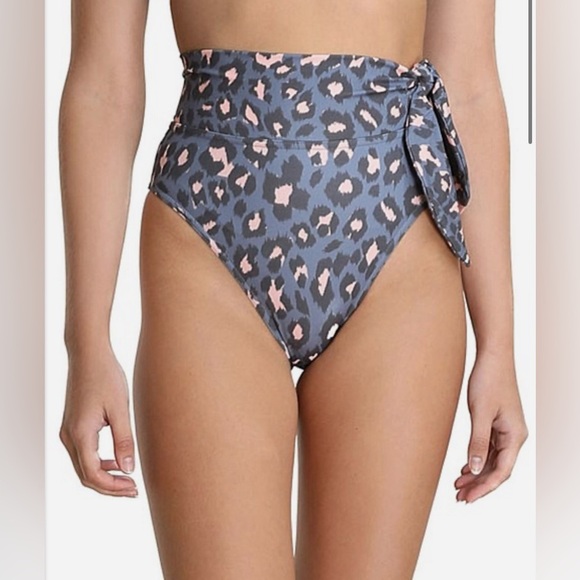 Zimmermann Sculpt Tie Bikini Bottoms Slate Leopard - Picture 1 of 6